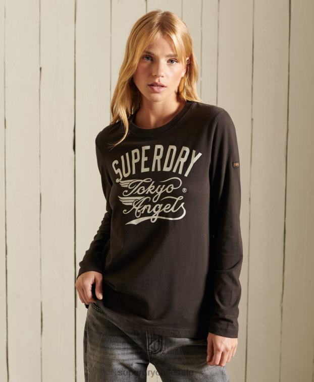 mujer Superdry marrón camiseta de trabajo estilo script 2R68Z6750