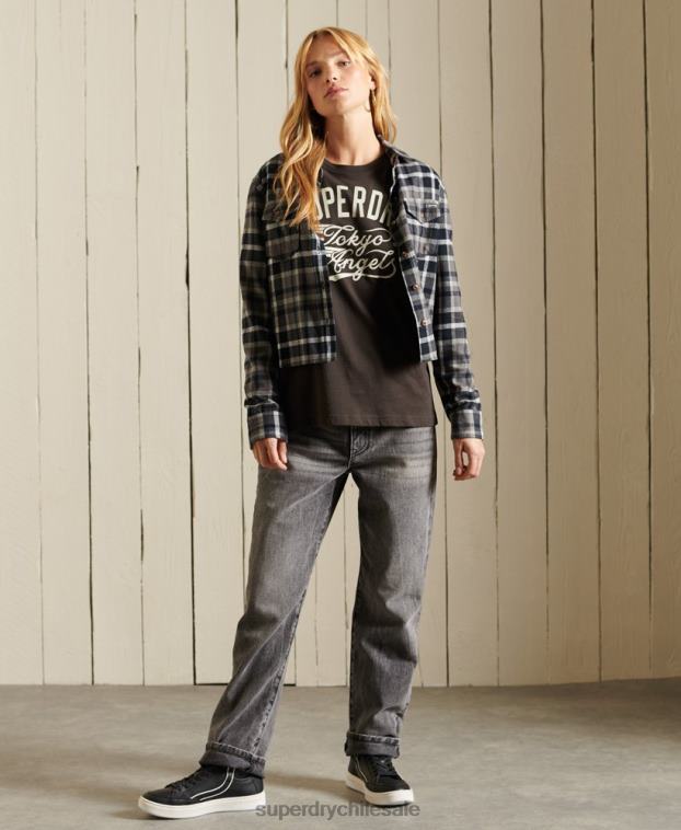 mujer Superdry marrón camiseta de trabajo estilo script 2R68Z6750
