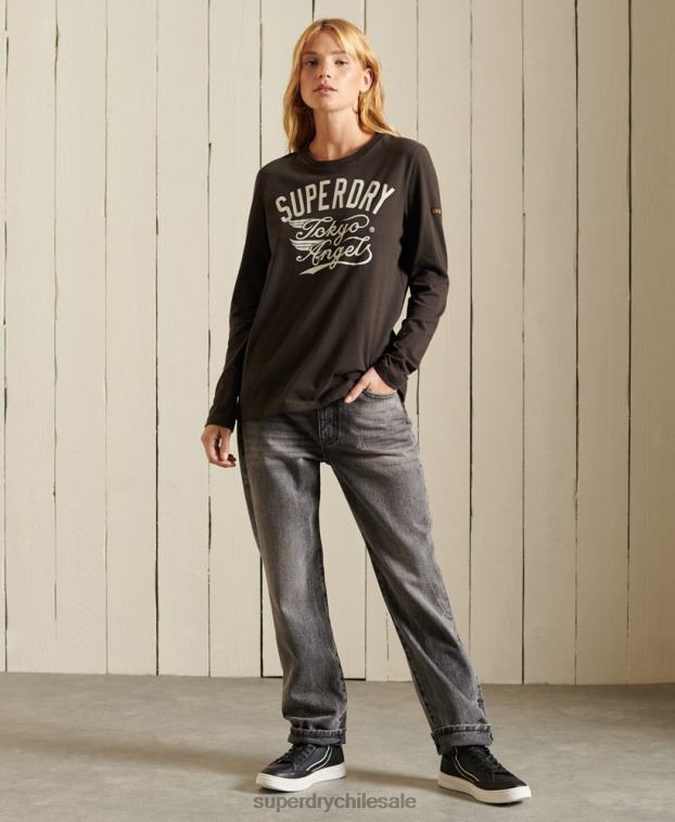 mujer Superdry marrón camiseta de trabajo estilo script 2R68Z6750