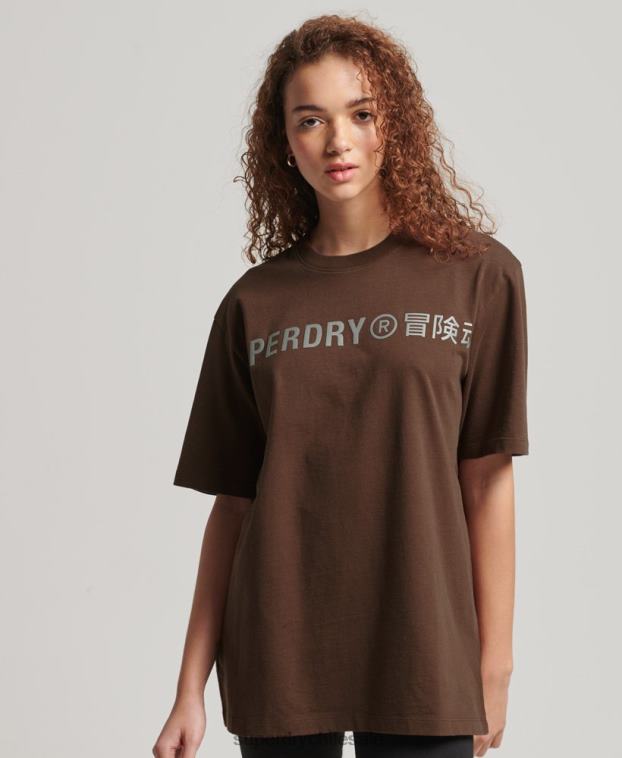 mujer Superdry marrón camiseta holgada code linear 2R68Z6564