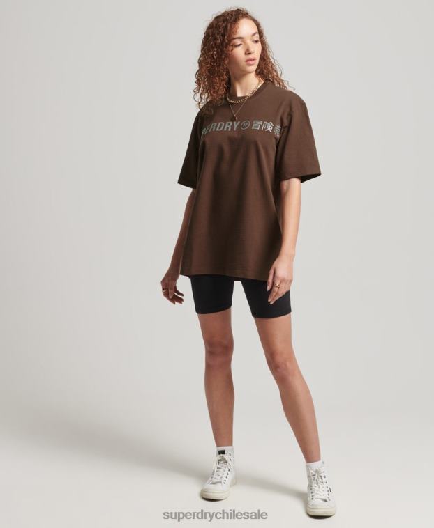 mujer Superdry marrón camiseta holgada code linear 2R68Z6564