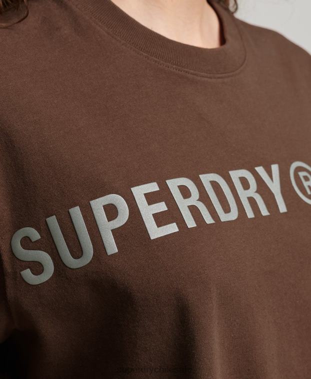 mujer Superdry marrón camiseta holgada code linear 2R68Z6564