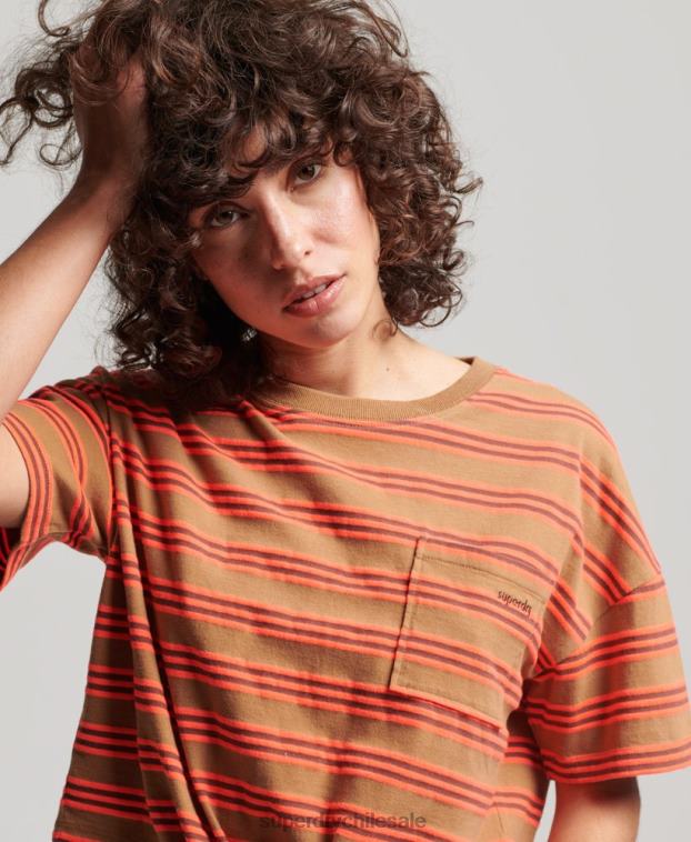 mujer Superdry marrón camiseta vintage de algodón orgánico con lazo en la parte delantera 2R68Z2707
