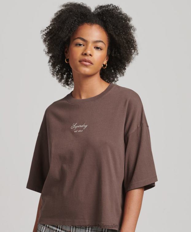 mujer Superdry marrón playera estilo boxy con bordado heritage 2R68Z6229