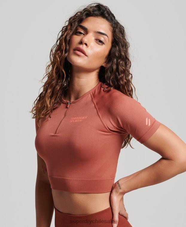 mujer Superdry marrón top corto de manga corta sin costuras 2R68Z2931