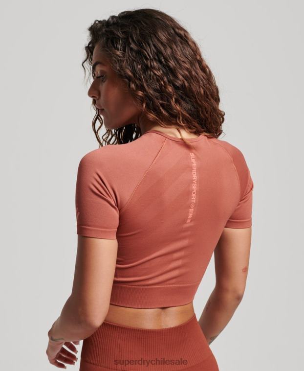 mujer Superdry marrón top corto de manga corta sin costuras 2R68Z2931
