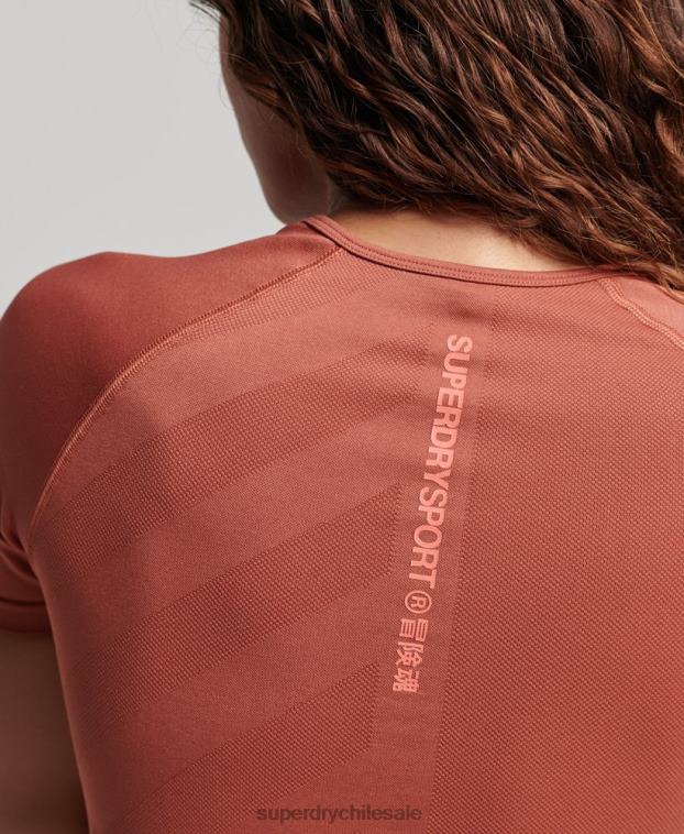 mujer Superdry marrón top corto de manga corta sin costuras 2R68Z2931