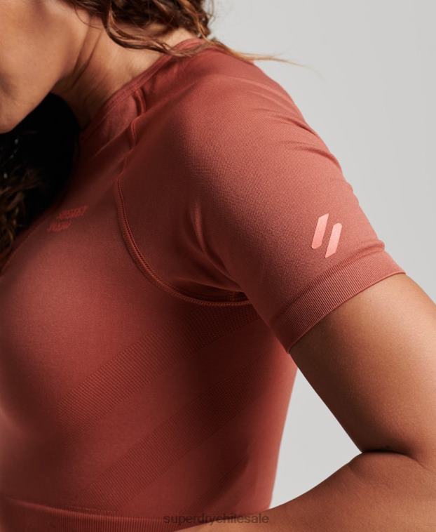 mujer Superdry marrón top corto de manga corta sin costuras 2R68Z2931