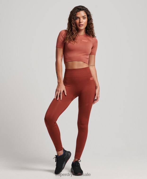 mujer Superdry marrón top corto de manga corta sin costuras 2R68Z2931