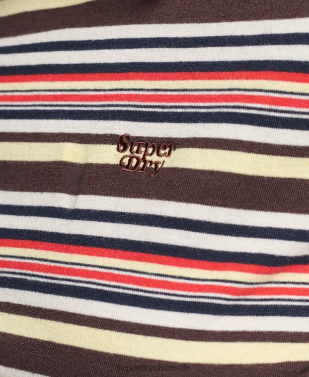 mujer Superdry marrón top corto de manga larga con rayas vintage de algodón orgánico 2R68Z2948