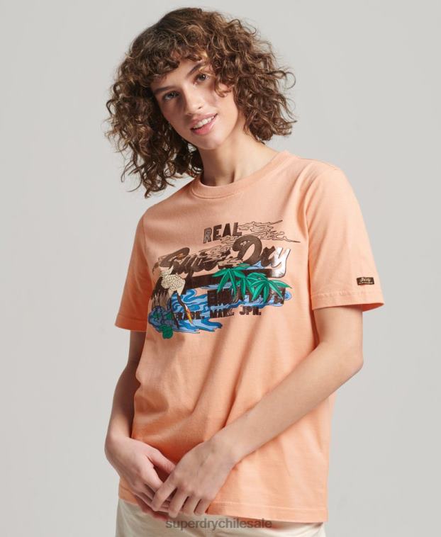 mujer Superdry naranja camiseta gráfica japonesa con logo vintage 2R68Z2679