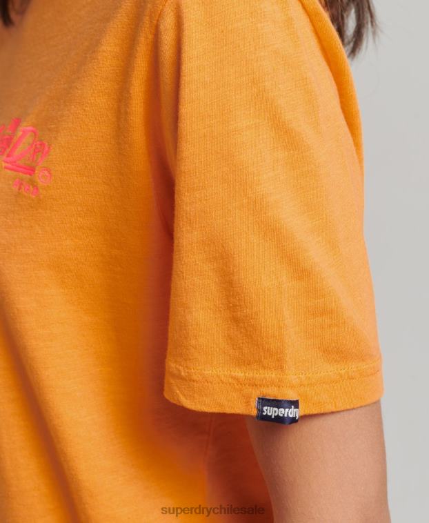 mujer Superdry naranja camiseta neón estilo script 2R68Z2761