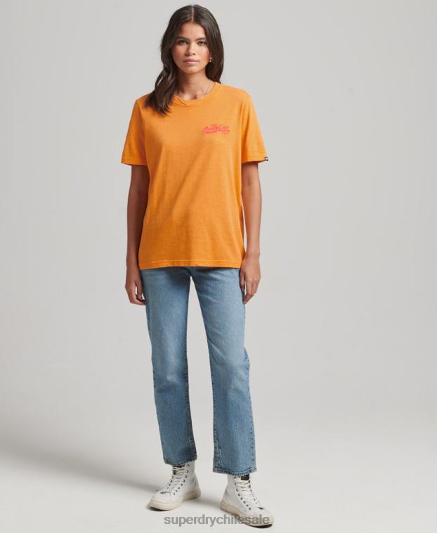 mujer Superdry naranja camiseta neón estilo script 2R68Z2761