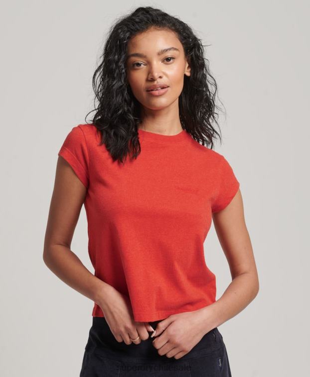 mujer Superdry naranja playera con manga japonesa y logo vintage 2R68Z2631