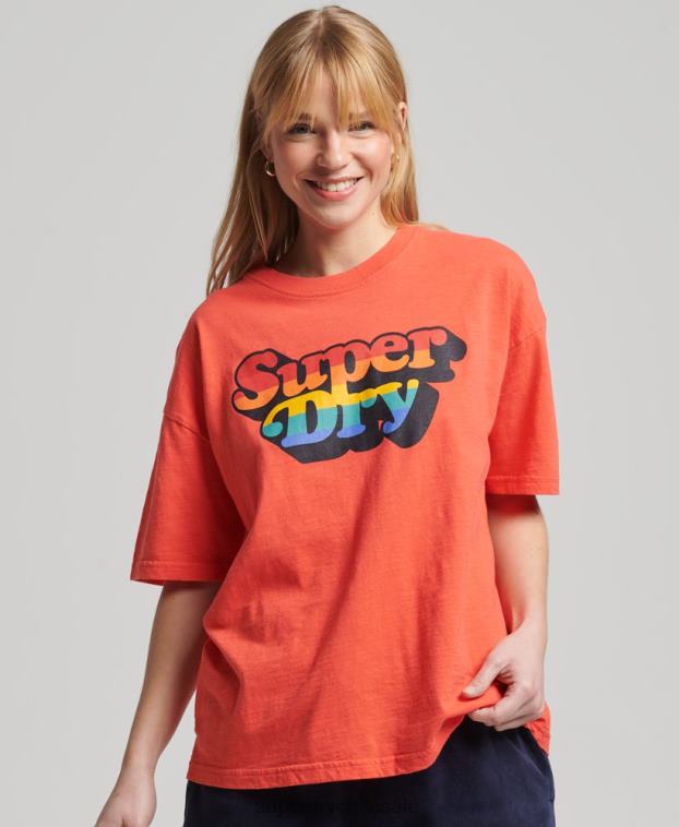 mujer Superdry naranja playera vintage con rayas cali 2R68Z6189