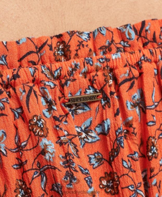 mujer Superdry naranja top corto de manga corta con nido de abeja 2R68Z2110