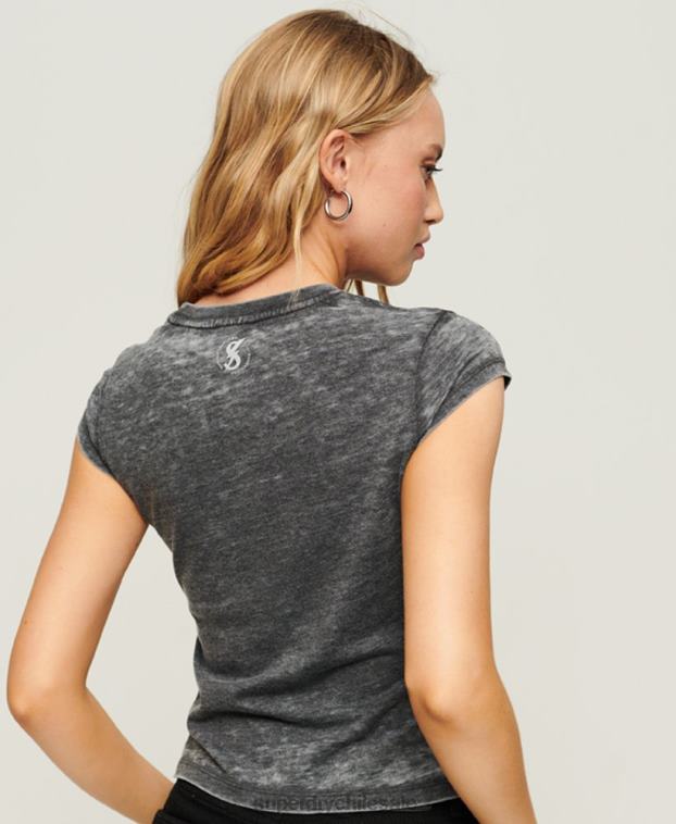 mujer Superdry negro apagón rock camiseta gráfica 2R68Z2634