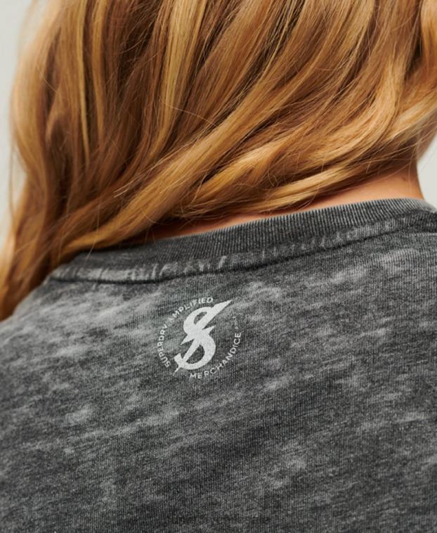 mujer Superdry negro apagón rock camiseta gráfica 2R68Z2634