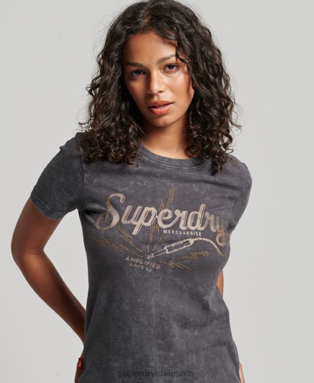 mujer Superdry negro camiseta ajustada de la tienda de merchandising vintage 2R68Z2708