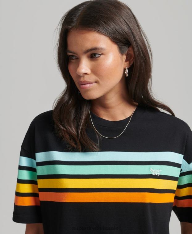mujer Superdry negro camiseta cali stripe 2.0 de algodón orgánico 2R68Z6256