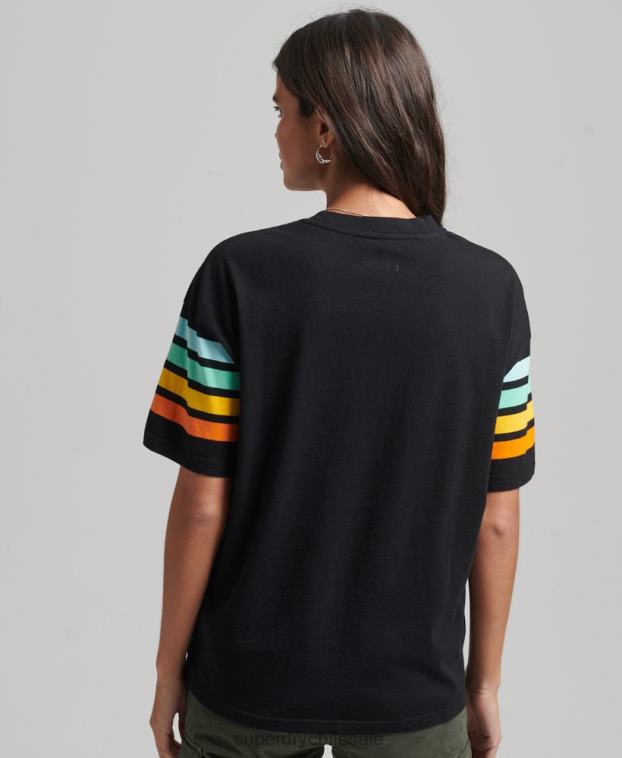 mujer Superdry negro camiseta cali stripe 2.0 de algodón orgánico 2R68Z6256