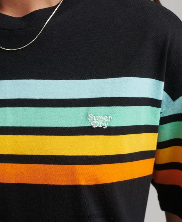 mujer Superdry negro camiseta cali stripe 2.0 de algodón orgánico 2R68Z6256