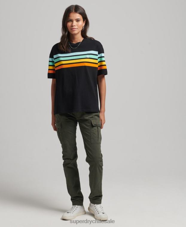 mujer Superdry negro camiseta cali stripe 2.0 de algodón orgánico 2R68Z6256