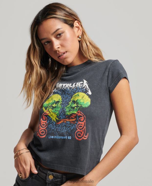 mujer Superdry negro camiseta con banda de manga japonesa de Metallica 2R68Z2611