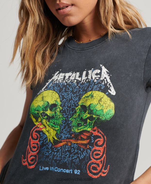 mujer Superdry negro camiseta con banda de manga japonesa de Metallica 2R68Z2611