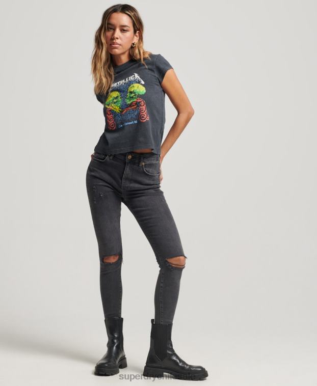 mujer Superdry negro camiseta con banda de manga japonesa de Metallica 2R68Z2611