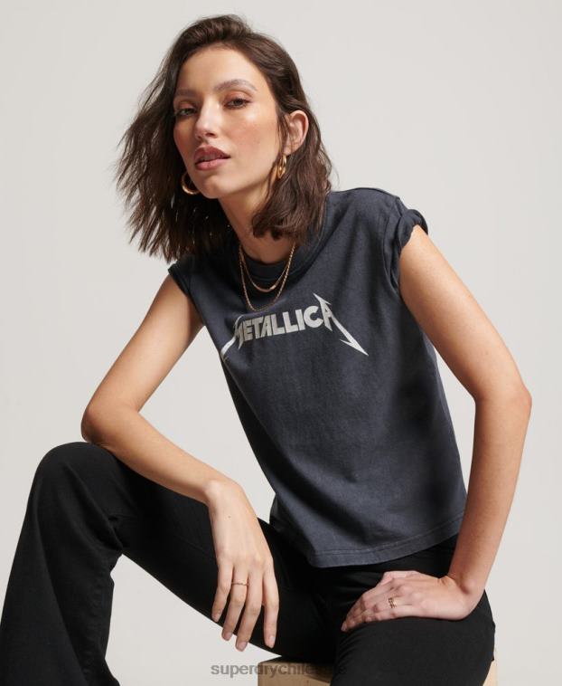 mujer Superdry negro camiseta con banda de manga japonesa de Metallica 2R68Z2613