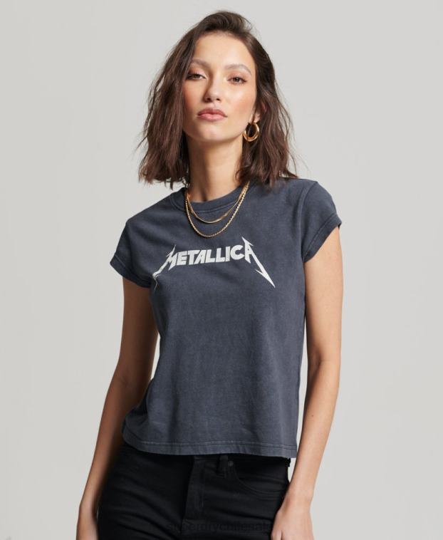 mujer Superdry negro camiseta con banda de manga japonesa de Metallica 2R68Z2613