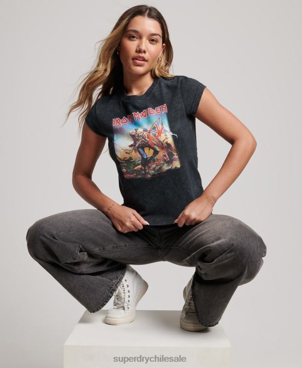 mujer Superdry negro camiseta con banda de manga japonesa de iron maiden 2R68Z2628