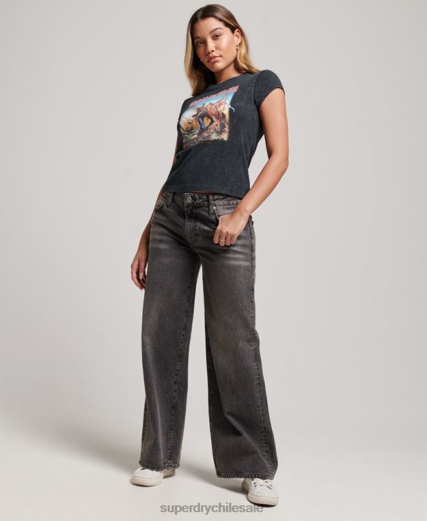 mujer Superdry negro camiseta con banda de manga japonesa de iron maiden 2R68Z2628