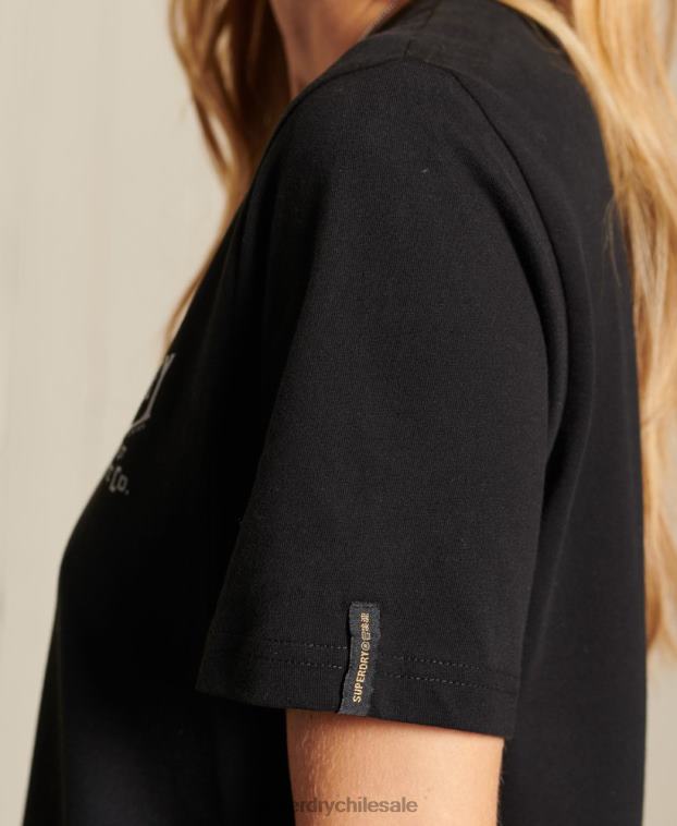 mujer Superdry negro camiseta con estampado de ropa de trabajo estilo script 2R68Z6275