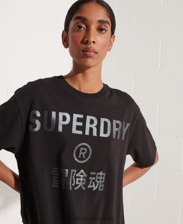mujer Superdry negro camiseta con logo estampado 2R68Z6273