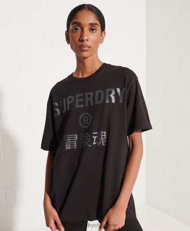 mujer Superdry negro camiseta con logo estampado 2R68Z6273