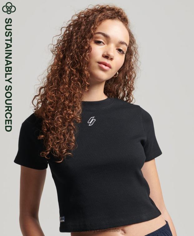 mujer Superdry negro camiseta corta ajustada esencial de algodón orgánico 2R68Z6222