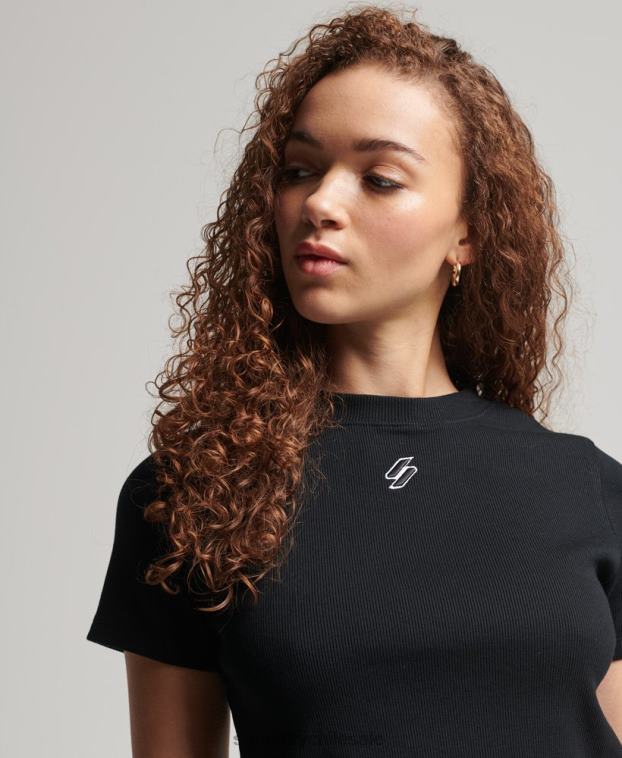 mujer Superdry negro camiseta corta ajustada esencial de algodón orgánico 2R68Z6222