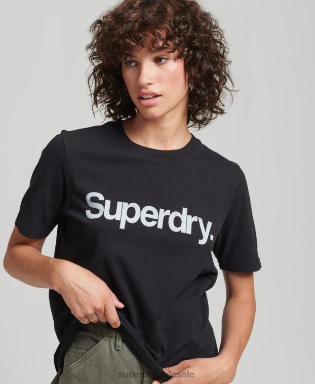 mujer Superdry negro camiseta de algodón orgánico con logo central 2R68Z2793