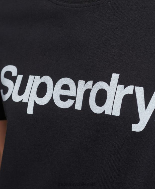 mujer Superdry negro camiseta de algodón orgánico con logo central 2R68Z2793