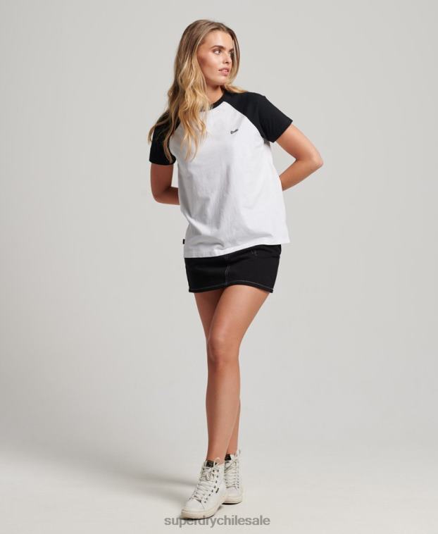 mujer Superdry negro camiseta de béisbol vintage de algodón orgánico 2R68Z2676