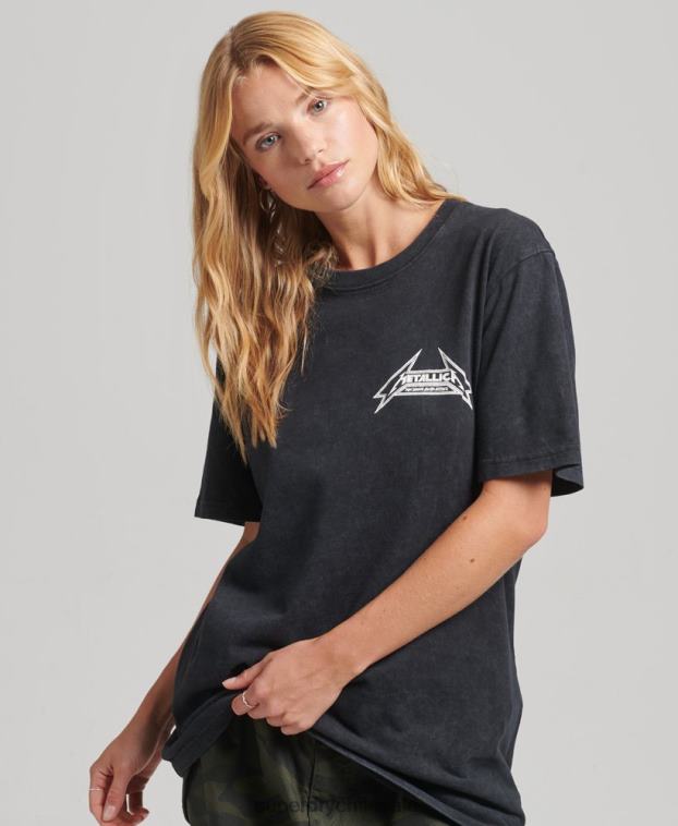 mujer Superdry negro camiseta de la banda de edición limitada de metallica 2R68Z2799