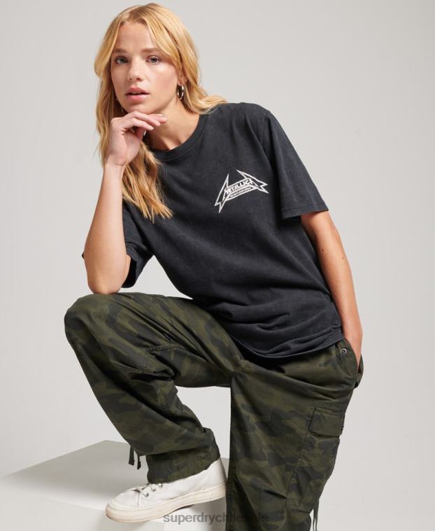 mujer Superdry negro camiseta de la banda de edición limitada de metallica 2R68Z2799