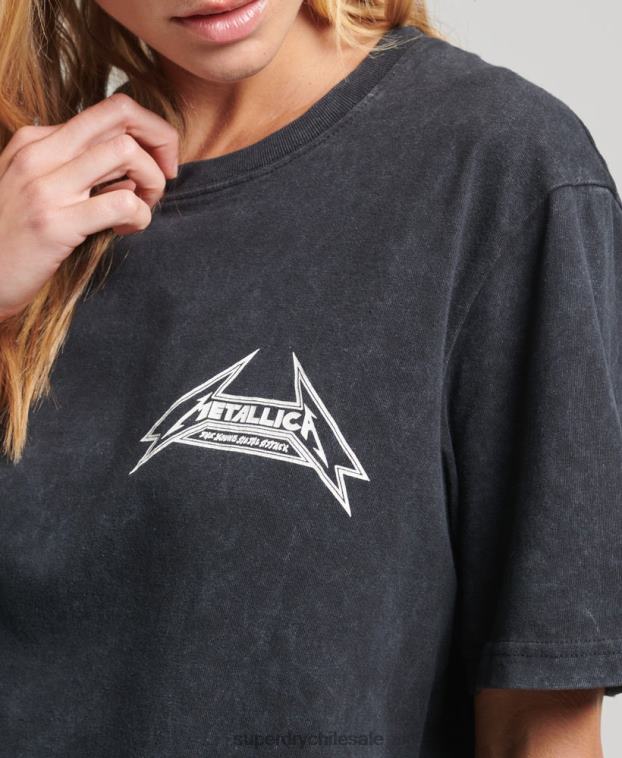 mujer Superdry negro camiseta de la banda de edición limitada de metallica 2R68Z2799