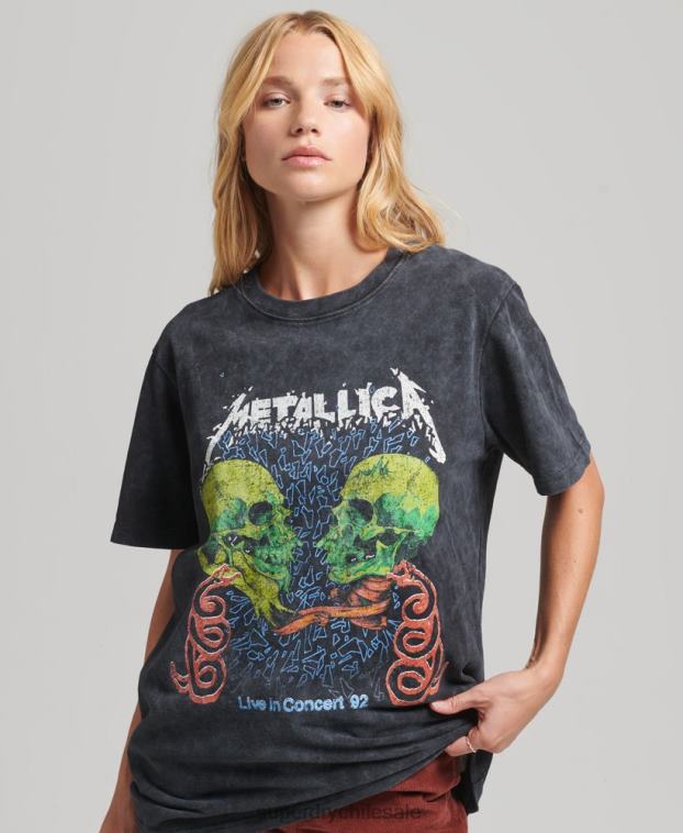 mujer Superdry negro camiseta de la banda de edición limitada de metallica 2R68Z2855