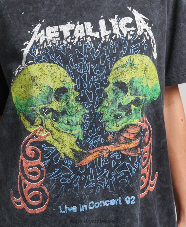 mujer Superdry negro camiseta de la banda de edición limitada de metallica 2R68Z2855