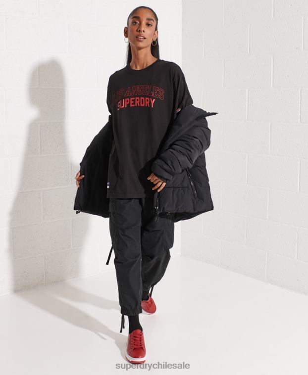 mujer Superdry negro camiseta de la universidad de la ciudad 2R68Z6741