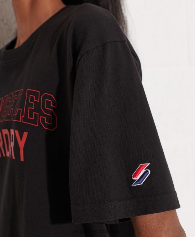 mujer Superdry negro camiseta de la universidad de la ciudad 2R68Z6741