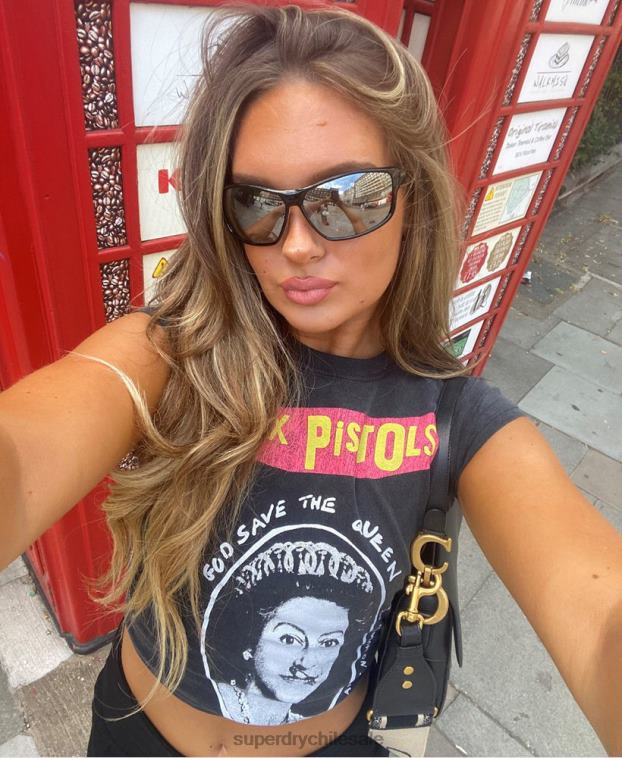 mujer Superdry negro camiseta de manga corta de edición limitada de sex pistols 2R68Z2703
